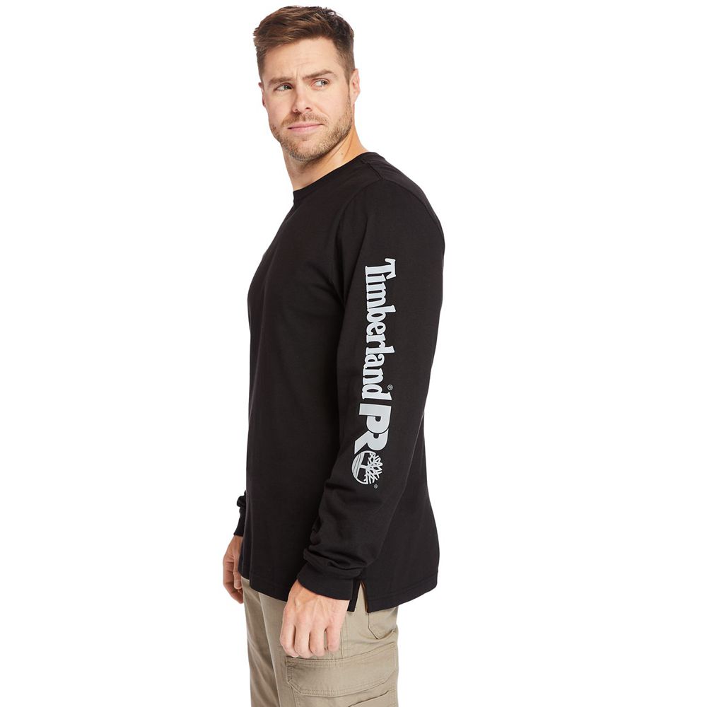 Camisetas Masculino - Timberland Pro® Big & Tall Base Plate Long-Sleeve Wicking - CMDNQ6839 - Pretas